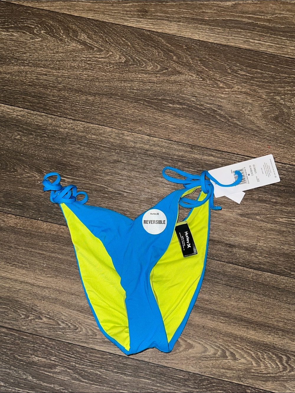 Hurley New reversible neon blue and green cheeky coverage Swim Bottom